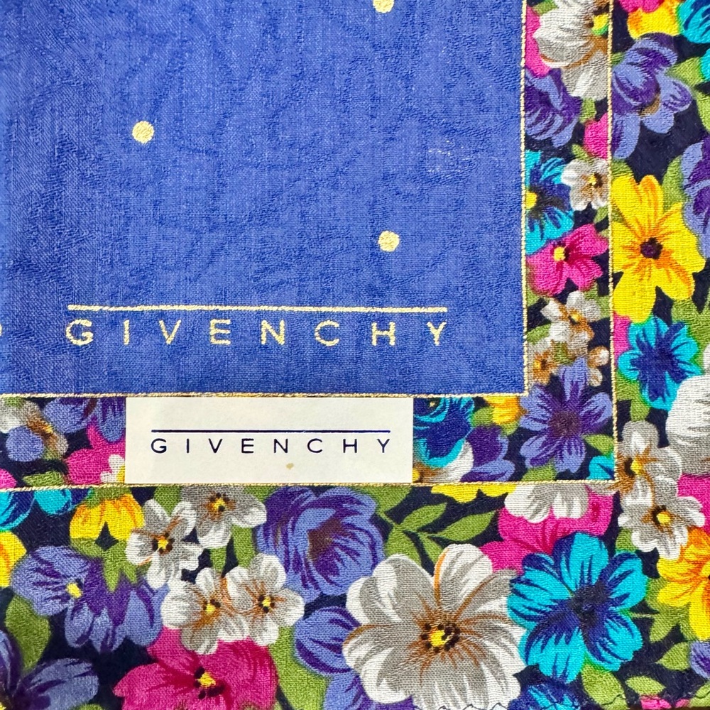 Givenchy Floral Hankerchief Scarf with Blue Center - Picture 2 of 8